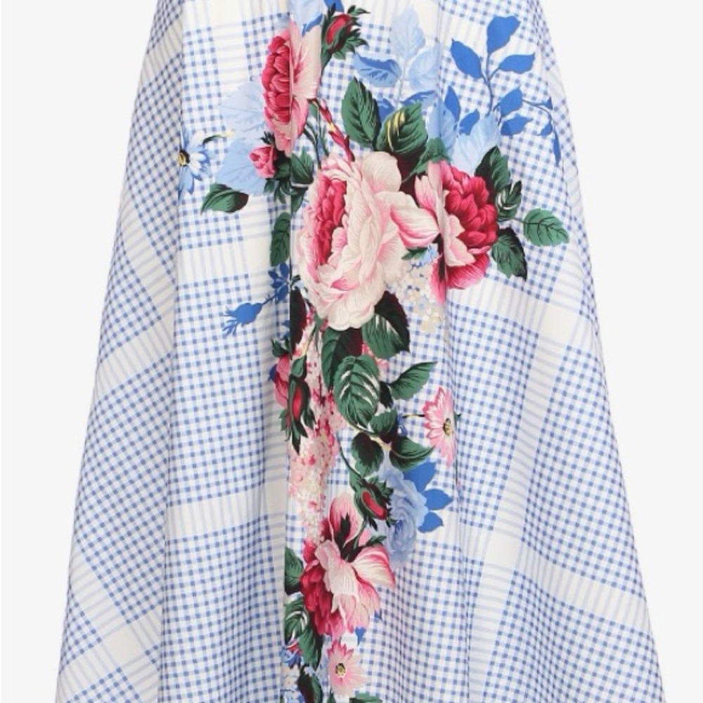 Floral Checkered Skirt - Blue and Pink